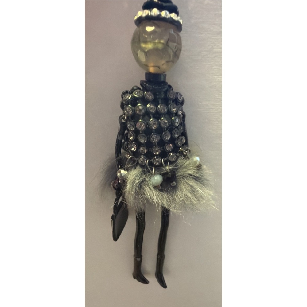 Vintage Y2K Paris black Crystal Mesh real fur skirt Diva Doll  Necklace rare - Picture 2 of 5